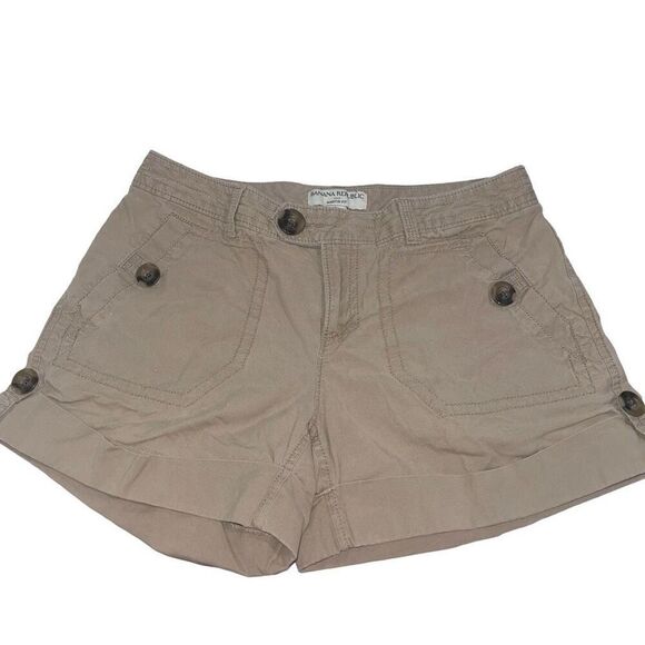 Banana Republic Khaki Martin Fit Cuffed Shorts -‎ Size 4 - Picture 1 of 10
